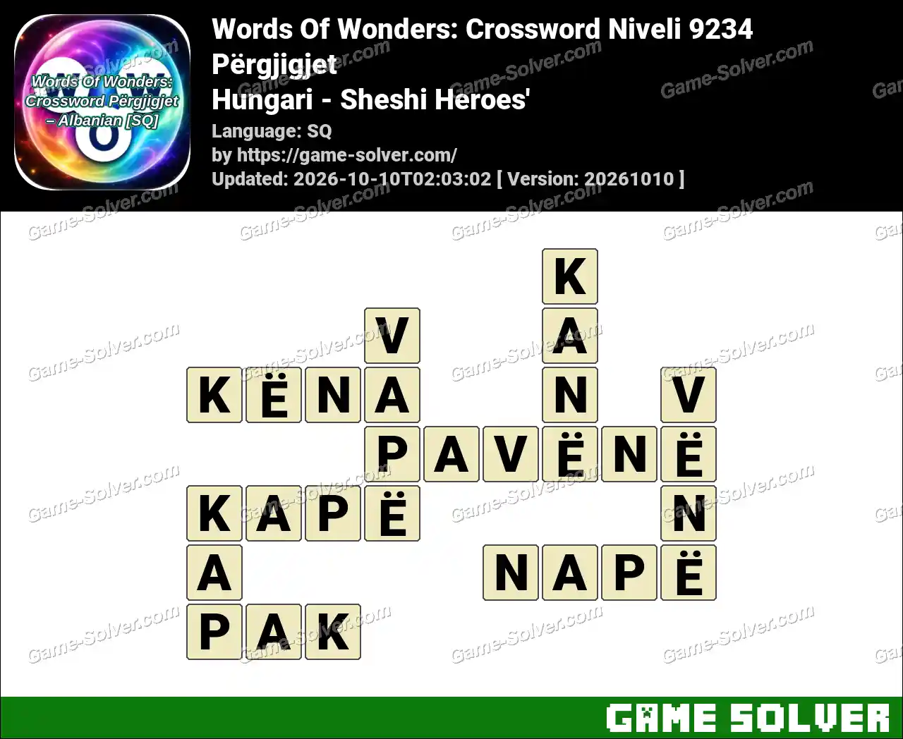 Words Of Wonders: Crossword Niveli 9234 Përgjigjet – Hungari – Sheshi Heroes’